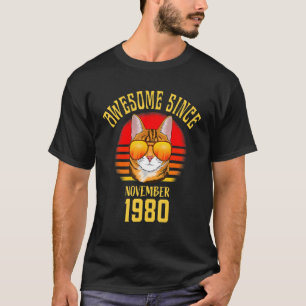Awesome Since November 1980 42nd Birthday Cat T-Shirt