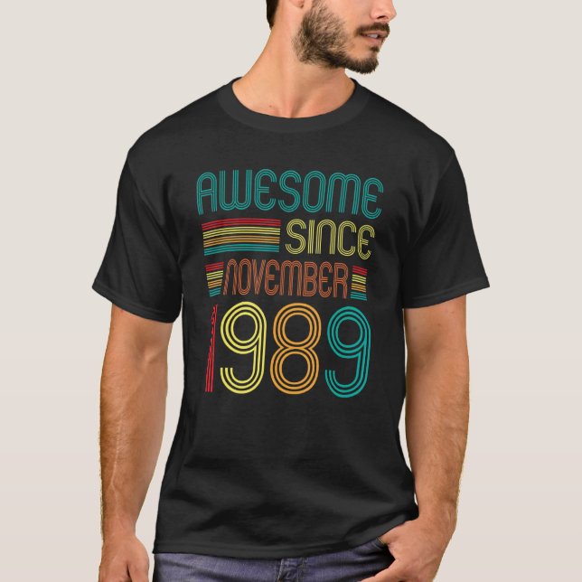 Awesome Since November 1989 33rd Birthday Retro 33 T-Shirt (Front)