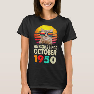 Awesome Since October 1950 72nd Birthday Cat Vinta T-Shirt
