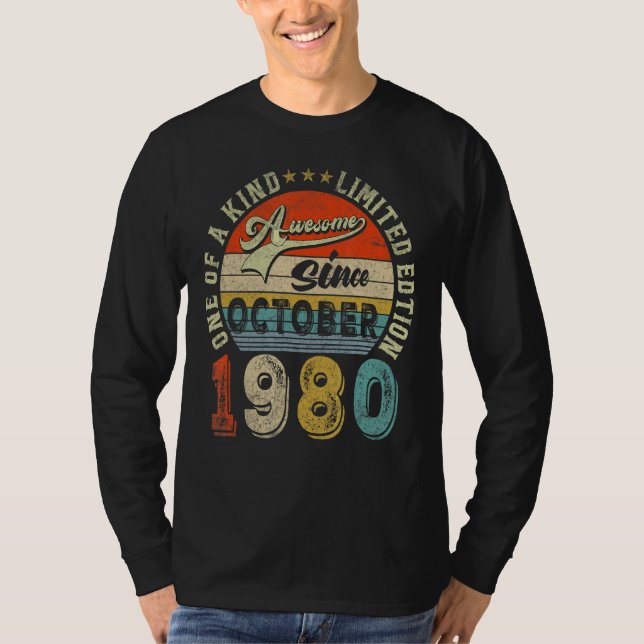 Awesome Since October 1980 42nd Birthday  42 Years T-Shirt (Front)