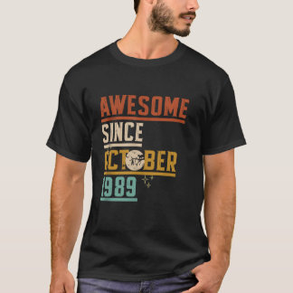 Awesome Since October 1989 Moon Cat Bat Spooky Hal T-Shirt