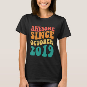 Awesome Since October 2019 Retro Groovy 3 Year Old T-Shirt