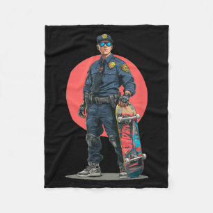 Awesome Skater Police Cop Costume for Skateboards Fleece Blanket