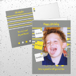 Awesome Son grey and yellow Birthday Card<br><div class="desc">Personalise this greeting card for your Son,  with a photo.
Designed in grey,  yellow and white.
We're so proud to call you our Son.
Awesome,  wonderful,  incredible.
Birthday card for Son</div>