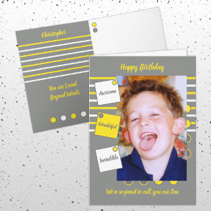 Awesome Son grey and yellow Birthday Card