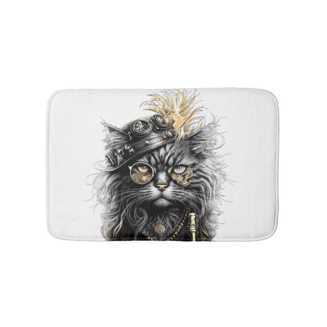 Awesome Steampunk Cat  Bath Mat (Front)