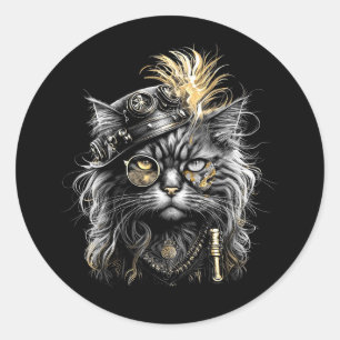 Awesome Steampunk Cat  Classic Round Sticker