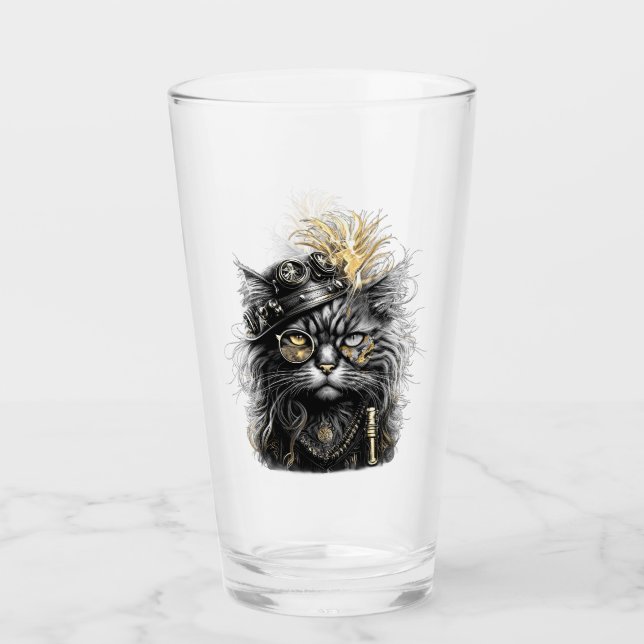 Awesome Steampunk Cat  Glass (Front)