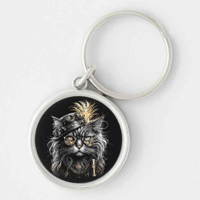 Awesome Steampunk Cat  Key Ring (Front)