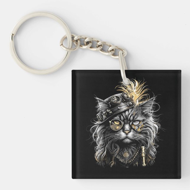 Awesome Steampunk Cat  Key Ring (Front)