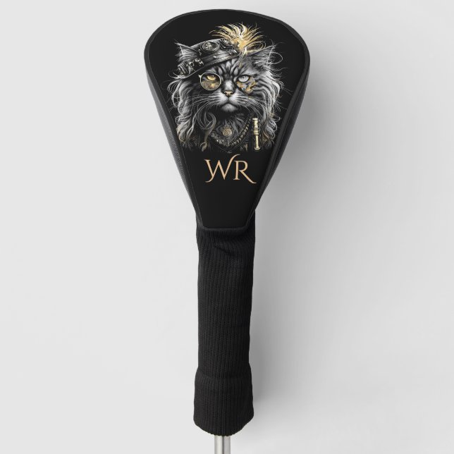 Awesome Steampunk Cat Monogram Golf Head Cover (Front)