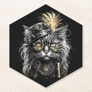 Awesome Steampunk Cat Paper Coaster