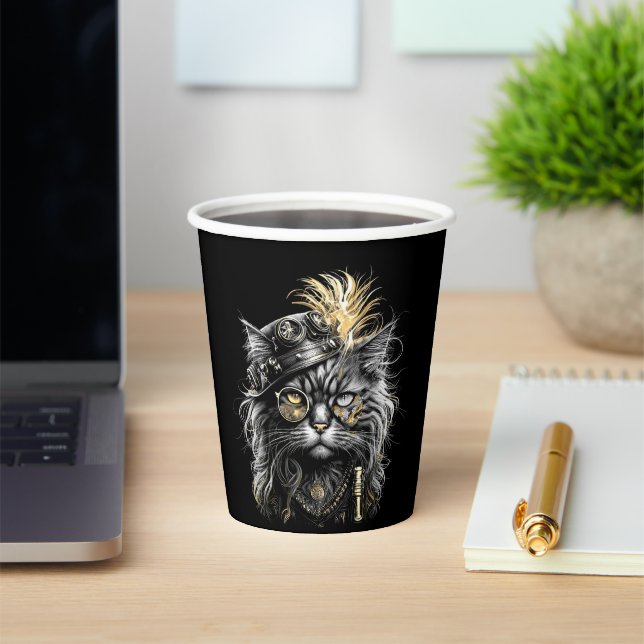 Awesome Steampunk Cat  Paper Cups (Insitu)