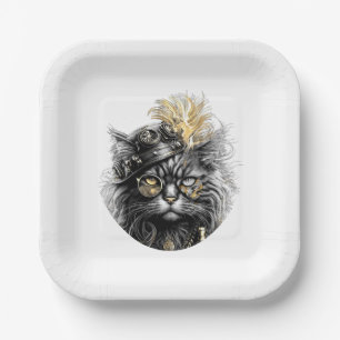 Awesome Steampunk Cat Paper Plate