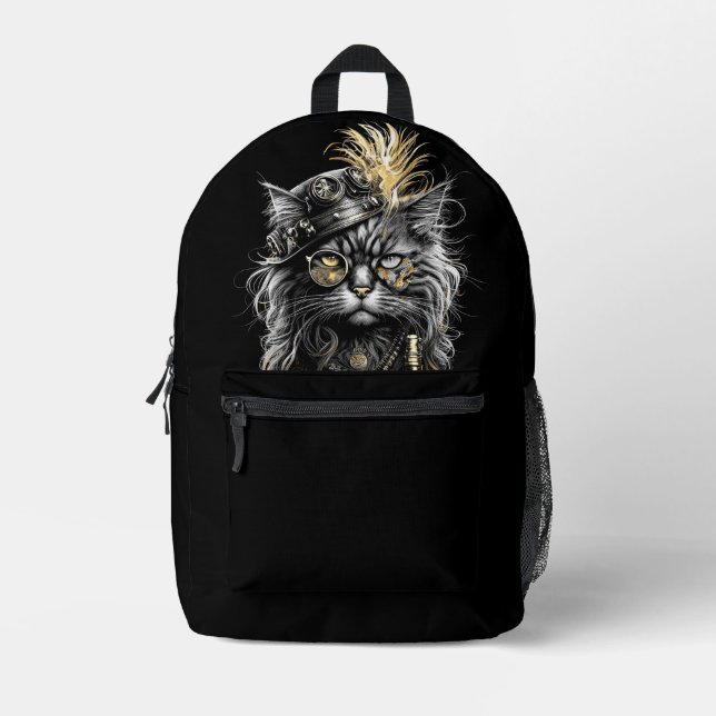 Awesome Steampunk Cat  Printed Backpack (Front)
