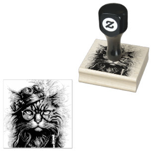 Awesome Steampunk Cat Rubber Stamp