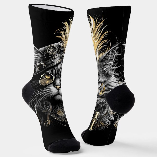 Awesome Steampunk Cat  Socks (Angled)