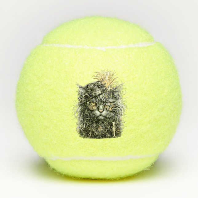 Awesome Steampunk Cat  Tennis Balls (Front)