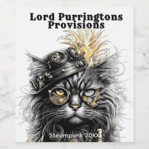Awesome Steampunk Cat  Wine Label