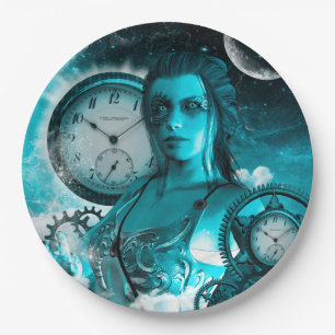 Awesome steampunk lady in the universe paper plate
