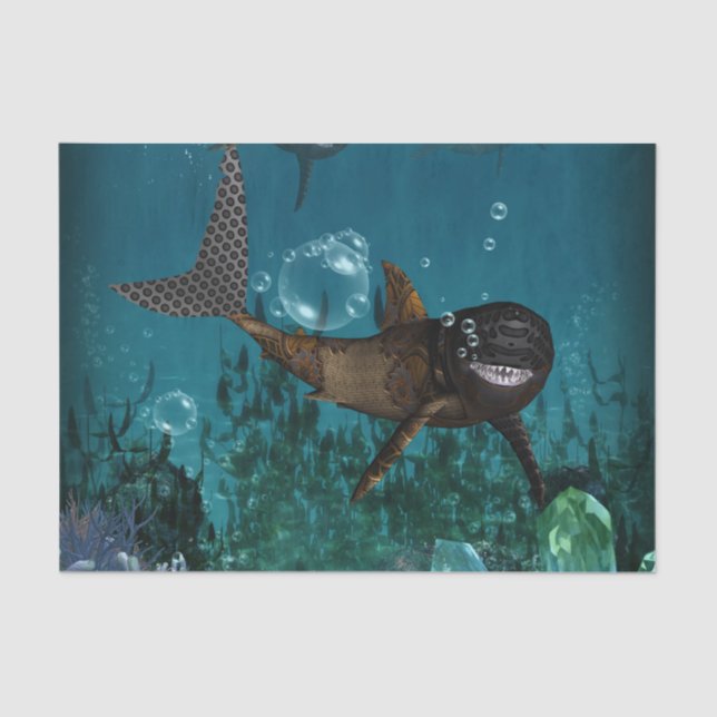 Awesome steampunk shark tissue paper (Front)