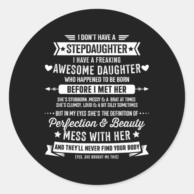 Awesome Stepdaughter For Step Bonus Dad Fathers Da Classic Round Sticker (Front)