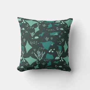 Awesome Stingrays Underwater Black Blue Cushion