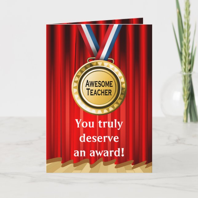 Awesome Teacher Appreciation Gold Award Photo Thank You Card (Front)