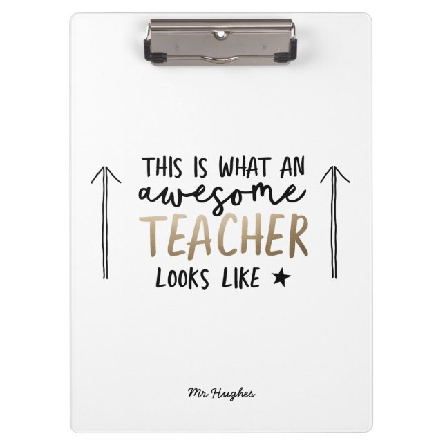 Awesome teacher modern typography gold clipboard (Front)