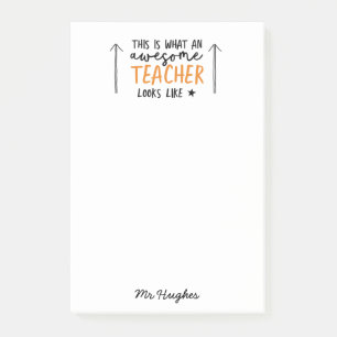 Awesome teacher modern typography orange gift post-it notes