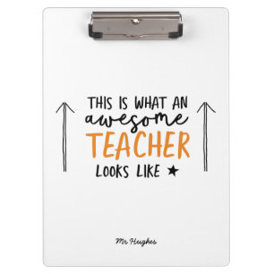 Awesome teacher modern typography orange gift tote clipboard