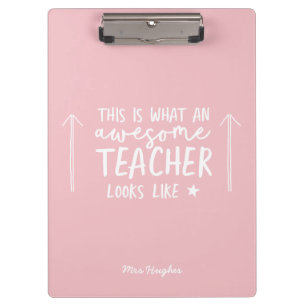 Awesome teacher modern typography pink clipboard