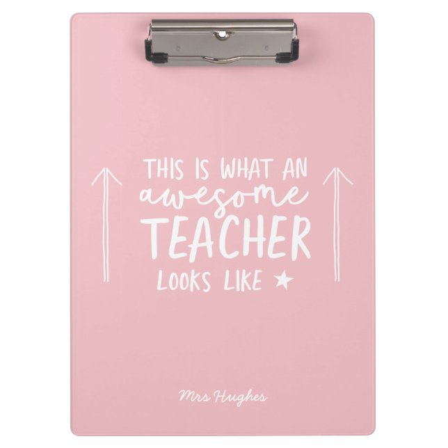 Awesome teacher modern typography pink clipboard (Front)