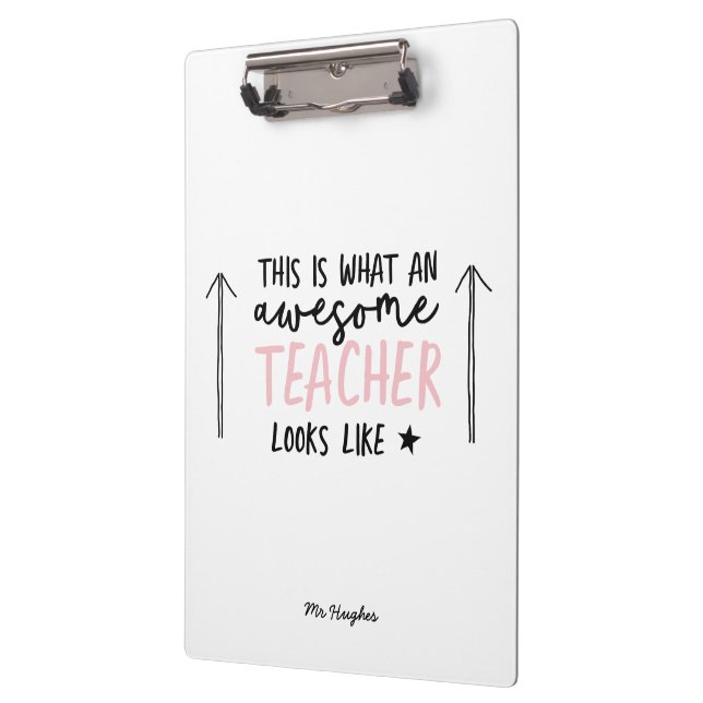 Awesome teacher modern typography pink gift tote clipboard (Left)