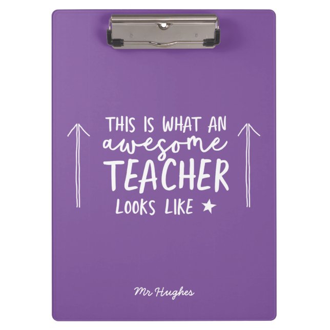 Awesome teacher modern typography purple clipboard (Front)