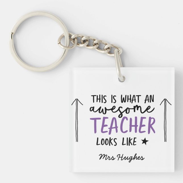 Awesome teacher modern typography purple gift key ring (Front)