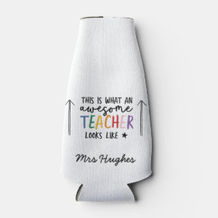 Awesome teacher modern typography rainbow bottle cooler