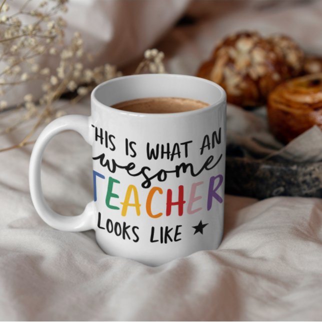 Awesome teacher modern typography rainbow gift coffee mug (Creator Uploaded)