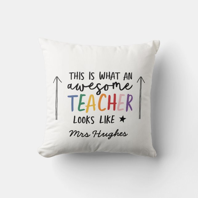 Awesome teacher modern typography rainbow gift cushion (Front)