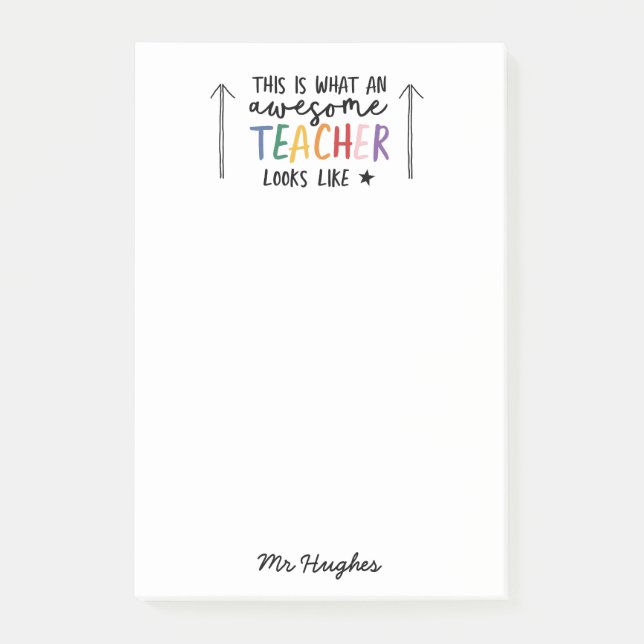 Awesome teacher modern typography rainbow gift post-it notes (Front)
