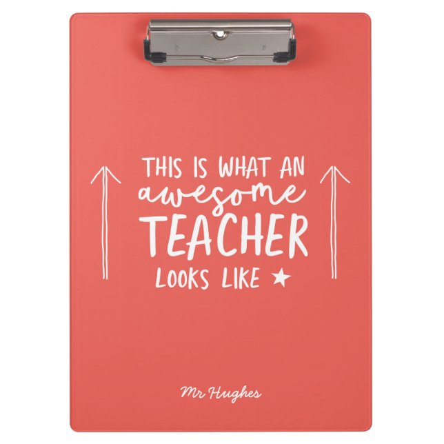 Awesome teacher modern typography red gift clipboard (Front)