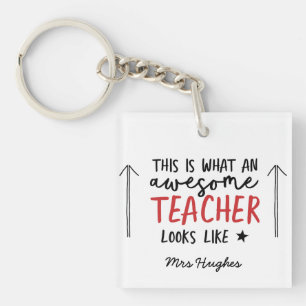 Awesome teacher modern typography red gift key ring
