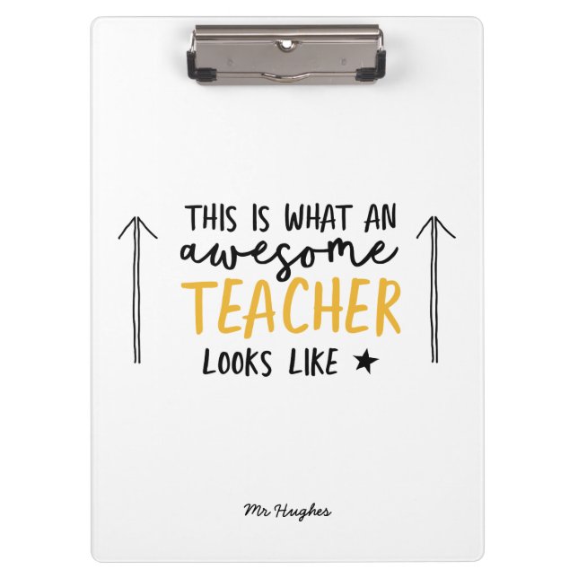 Awesome teacher modern typography yellow clipboard (Front)