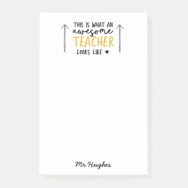 Awesome teacher modern typography yellow gift post-it notes (Front)
