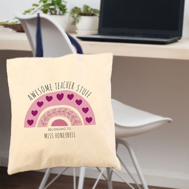 Awesome Teacher Stuff Boho Rainbow Personalised Tote Bag (Creator Uploaded)