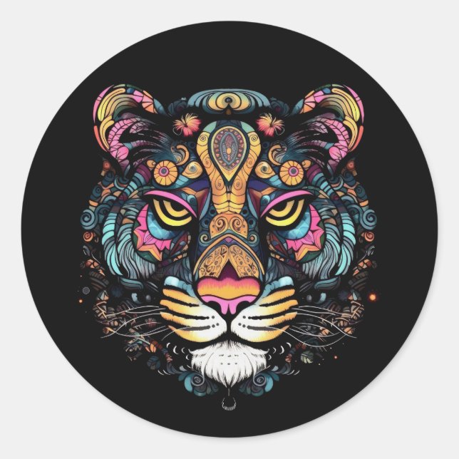 Awesome Tiger Head  Classic Round Sticker (Front)