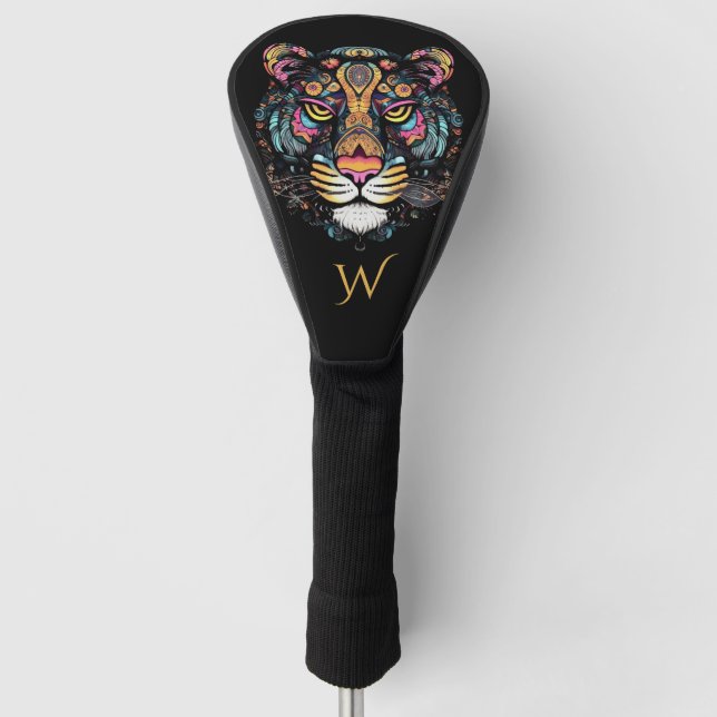 Awesome Tiger Head Initial Golf Head Cover (Front)