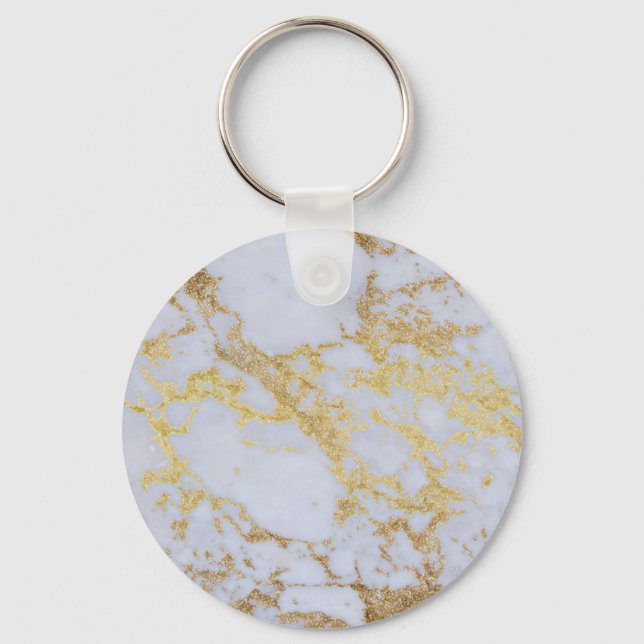 Awesome trendy modern faux gold glitter marble key ring (Front)