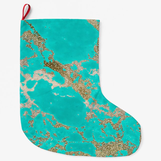 Awesome trendy modern faux gold glitter marble large christmas stocking (Front)