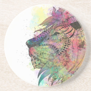 Awesome tribal watercolor lion design coaster